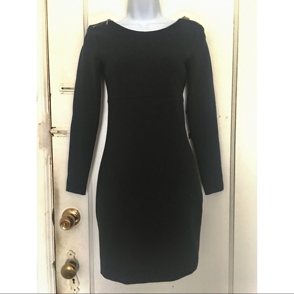 NWOT SZ S Zara Fitted Black Shift Dress 3/4 sleeve